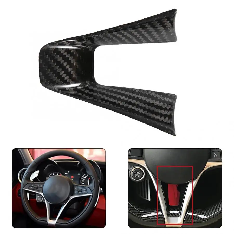 Carbon Fiber Steering Wheel Decoration Frame Cover Trim Fit for Alfa Romeo Giulia 2017-2019 car accessories | Автомобили и