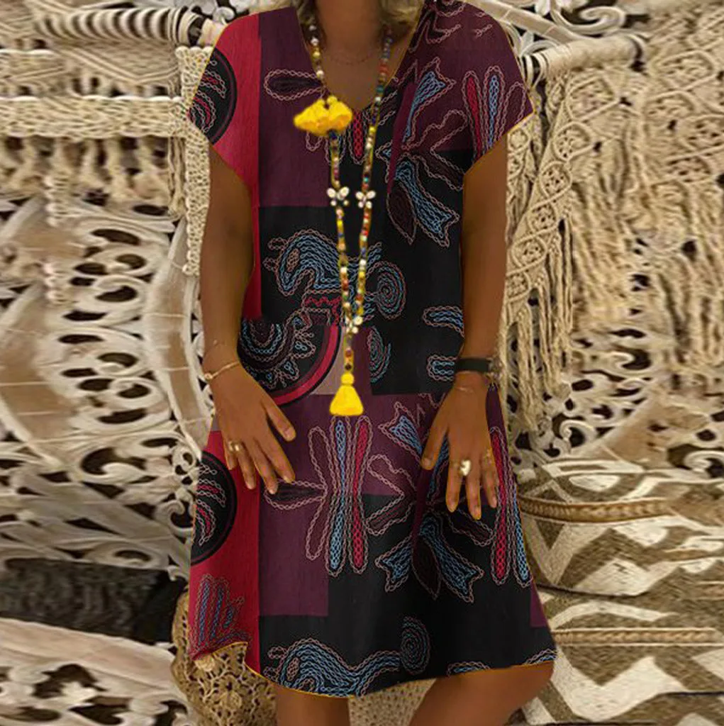 Женское платье на молнии повседневное винтажное с v-образным вырезом и коротким