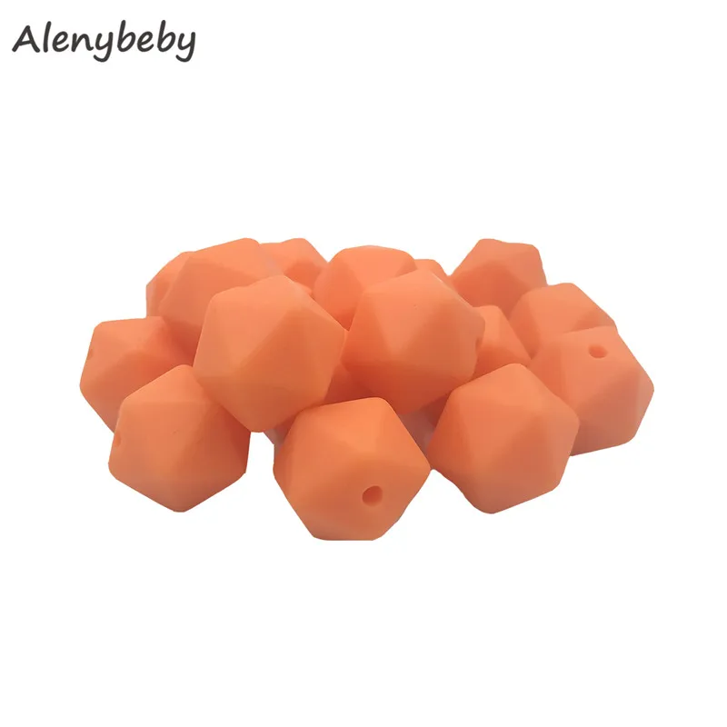 Nectarine 50pc 17mm Silicone Teether Beads Safe Icosahedron Shaped Candy Mix Color Teething Silicone Bead Toy BPA Free DIY Necklace Making - Цвет: Nectarine