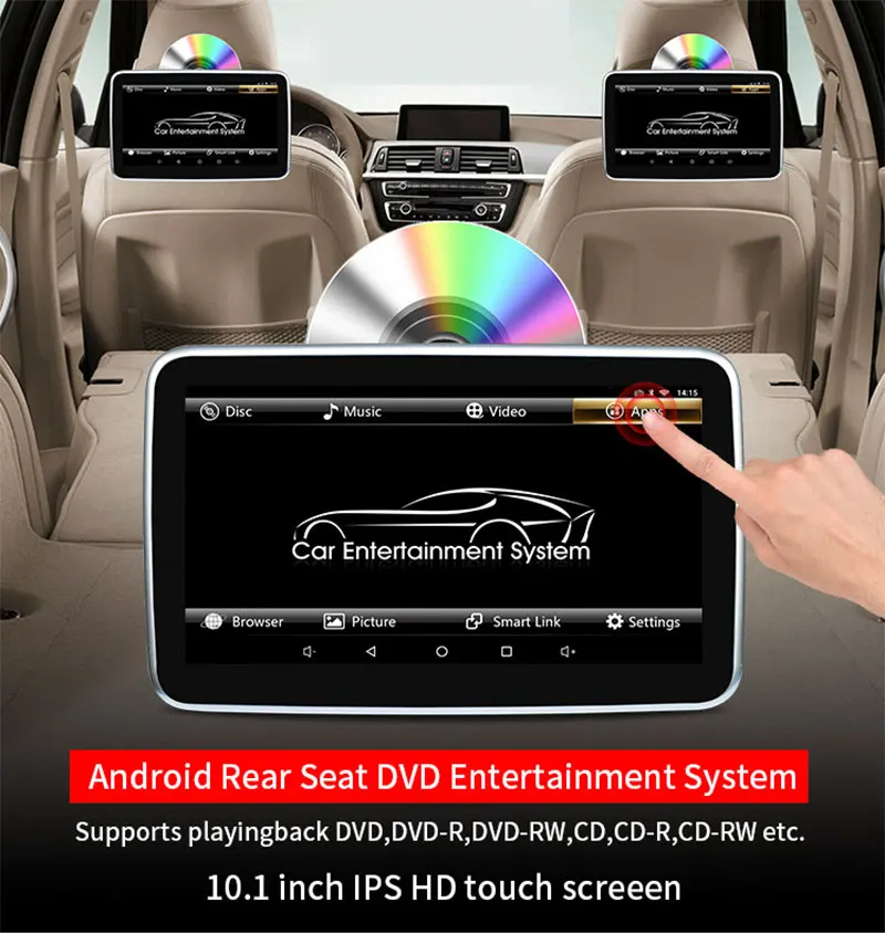 10,1 дюймов Android 6,0 автомобильный монитор HD 1080 P MP5 сенсорный экран DVD плеер с WI-FI/HDMI/USB/SD/FM-радио/Bluetooth ТВ подголовник