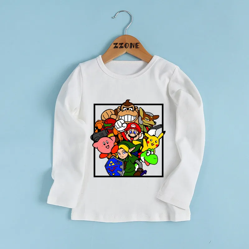 Kids Funny Casual Clothes Boys and Girls Super Mario Smashed Brothers Print T shirt Baby Cartoon Long Sleeve T-shirt LKP5220 | Детская