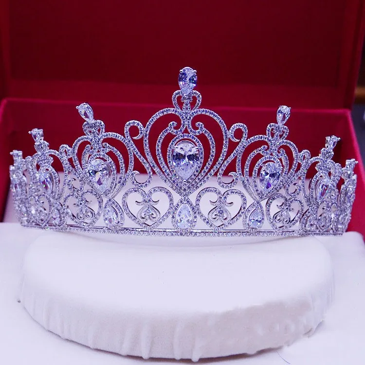 

Stunning Crystal Rhinestones Pearl Copper Cubic Zirconia CZ Wedding Tiara Bridal Queen Pageant Princess Party Crown Of Bridesma