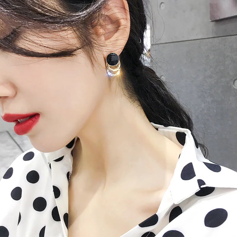 S925 серебряные иглы темперамент простые серьги мелким геометрическим черный