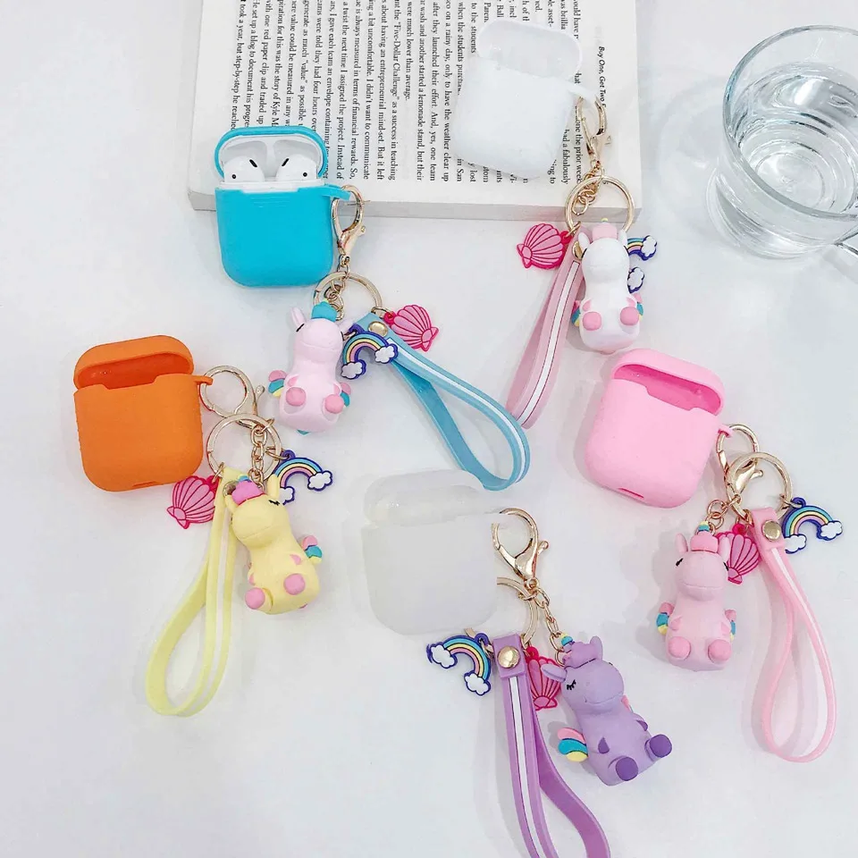 Чехол для AirPods с милым мультяшным брелоком, аксессуары, силиконовый чехол s для Airpods 2, чехол с кольцом для ключей, Bluetooth, чехол для наушников