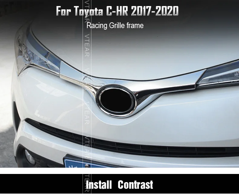 Vtear для Toyota CHR C-HR Стайлинг углеродное волокно автомобиля Передняя решетка решетки крышка отделка хром внешний ABS аксессуары