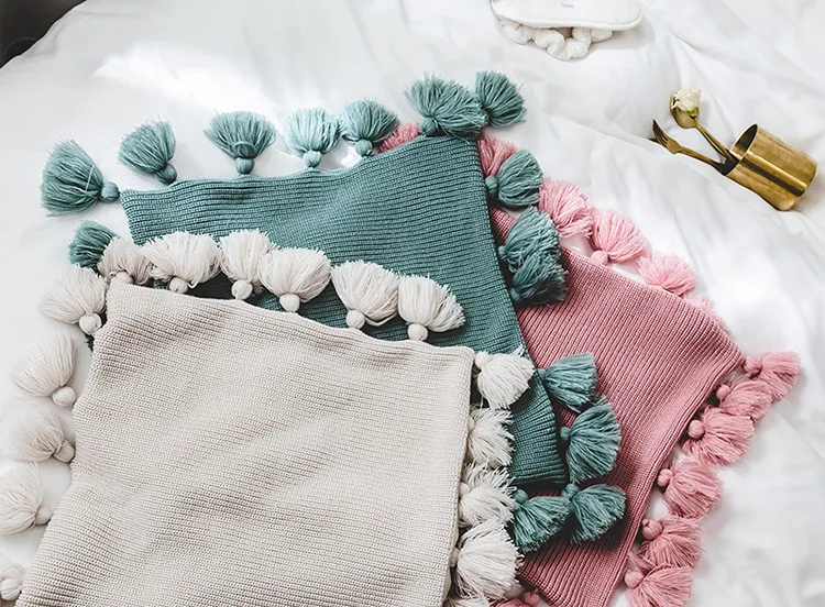 Вязаные чехлы для подушек однотонный розовый бежевый серый чехол подушка в