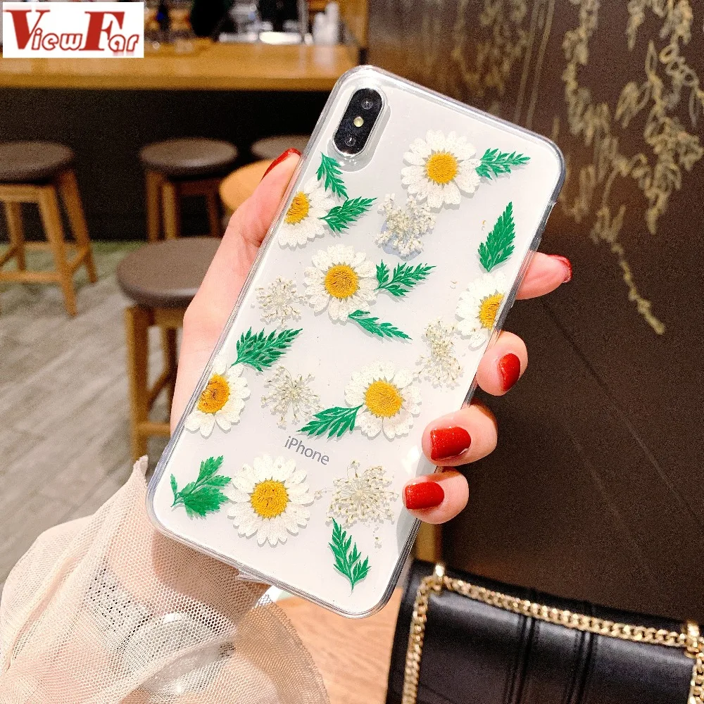 Viewfar New Mum Real Dry Flowers Transparent Soft Case For Apple iphone 6 7 8 Plus X XR XS Max Cover 6plus 7plus 8P XsMax Cases | Мобильные