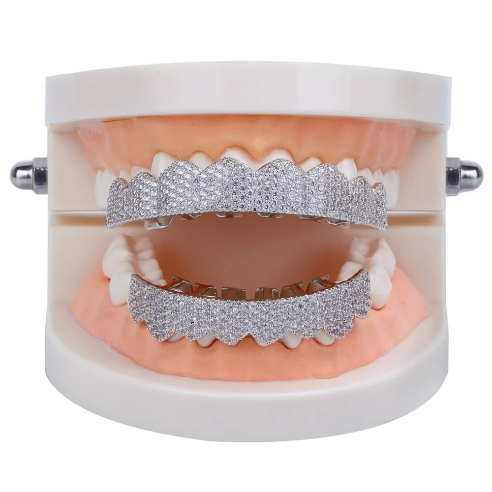 TOPGRILLZ Custom Fit Золото Серебро Цвет Iced Out хип-хоп ЗУБЫ Grillz микро Pave кубический циркон сверху и снизу зубы грили набор