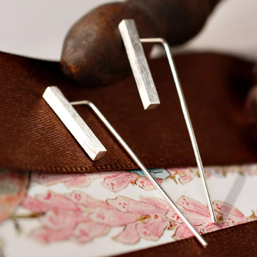 Маргаритки из чистого 925 стерлингового серебра матовый квадратный бар манжеты