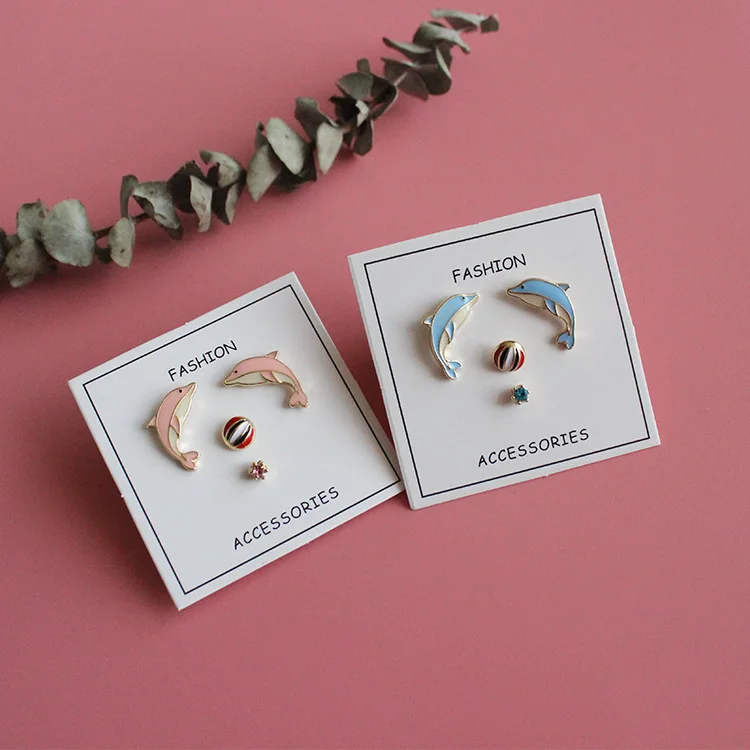 Бесплатная доставка 10 компл./лот модные аксессуары эмали Dolphin Stud Earrings Set |