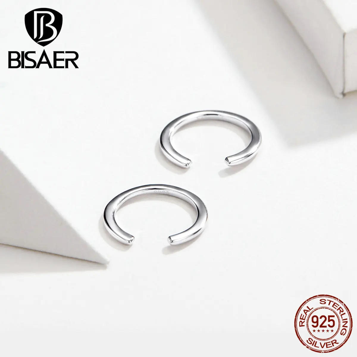 BISAER Аутентичные 925 пробы серебряные геометрические серьги-гвоздики для женщин простая линия женские свадебные серьги, ювелирные изделия ECE647