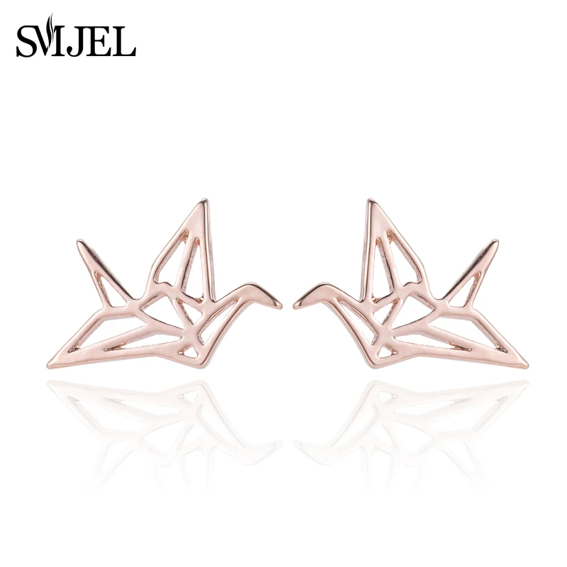 Женские серьги пусеты SMJEL элегантные в виде птиц и животных|origami crane earrings|animal stud