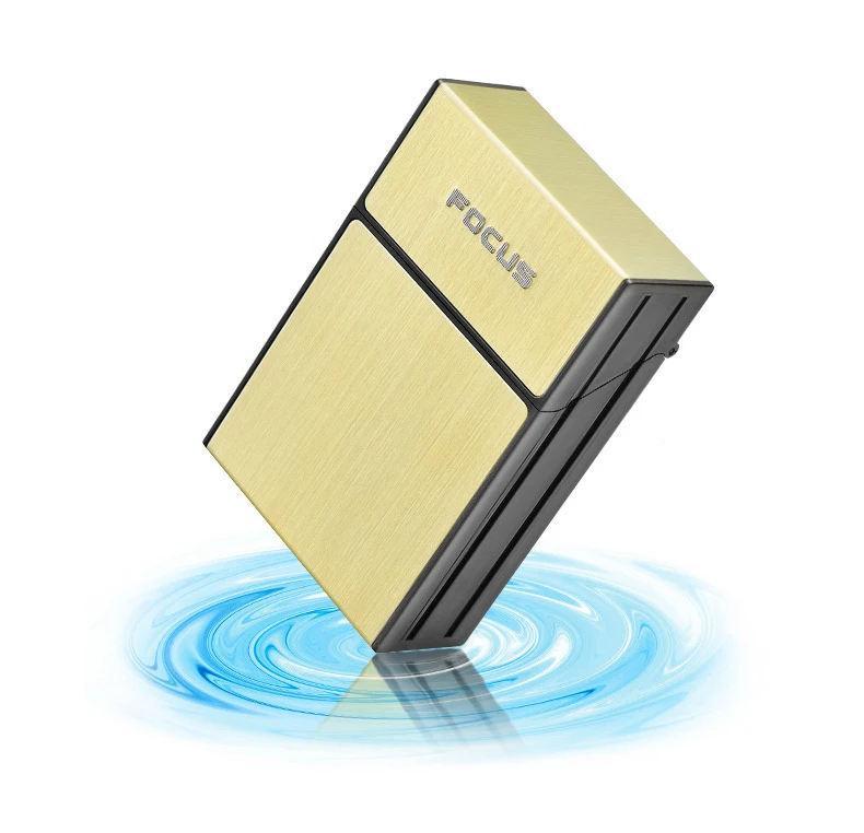 Golden Металлический чехол для сигарет, электронная USB Зажигалка, 20 шт., водонепроницаемый держатель для хранения сигарет, плазменная дуговая зажигалка, мужские подарки - Цвет: Golden