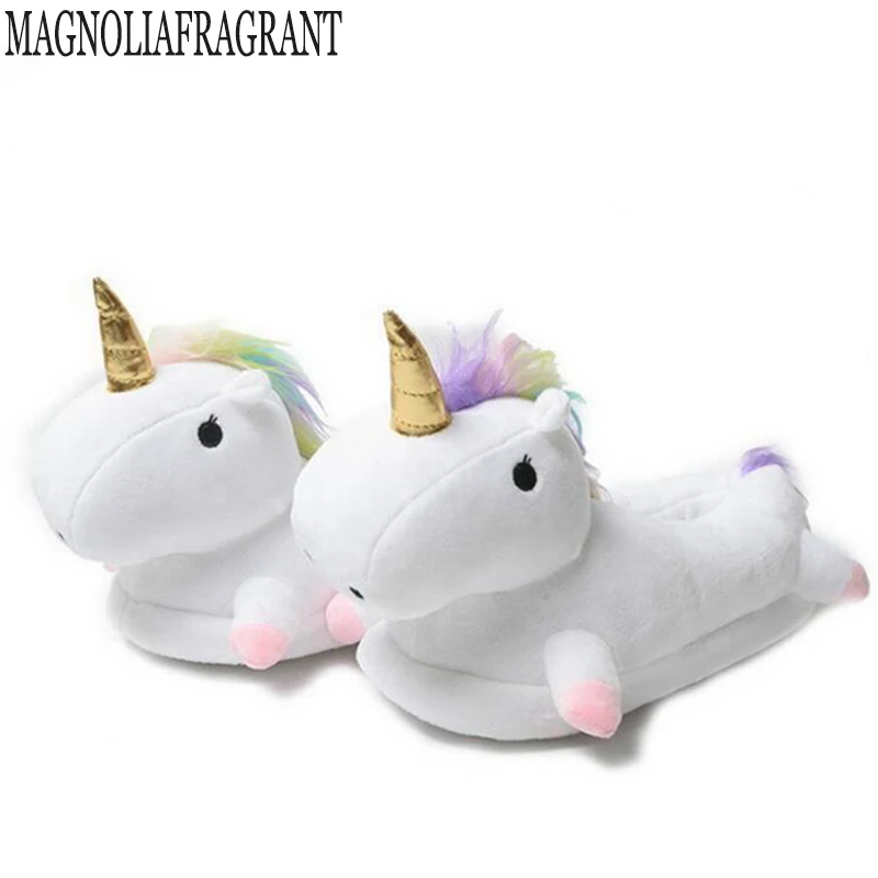 

Cartoon Home Slippers For Men&Women Warm Soft PP Cotton Plush Indoor Unicorn Lovely House Shoes unicornio licorne Fit Cosplay ZL