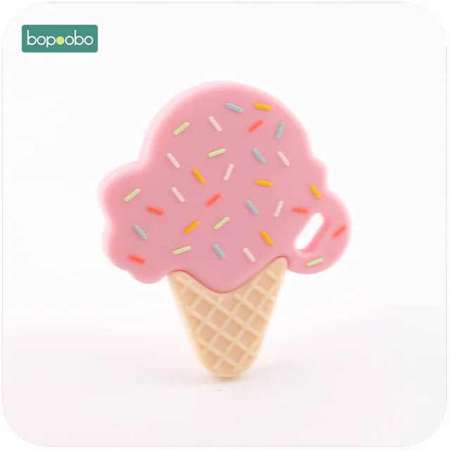 Pink Ice Cream Bopobo, 1 шт., детский прорезыватель, силиконовый, кролик, пищевой, кролик, Прорезыватель для кормления, Прорезыватель для зубов, ожерелье, аксессуары, силиконовый Прорезыватель для животных - Цвет: Pink Ice Cream