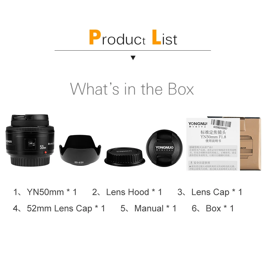 YONGNUO YN 50 мм F1.8 объектив с большой апертурой с автофокусом 50 мм/f1.8 для Canon EOS DSLR камер