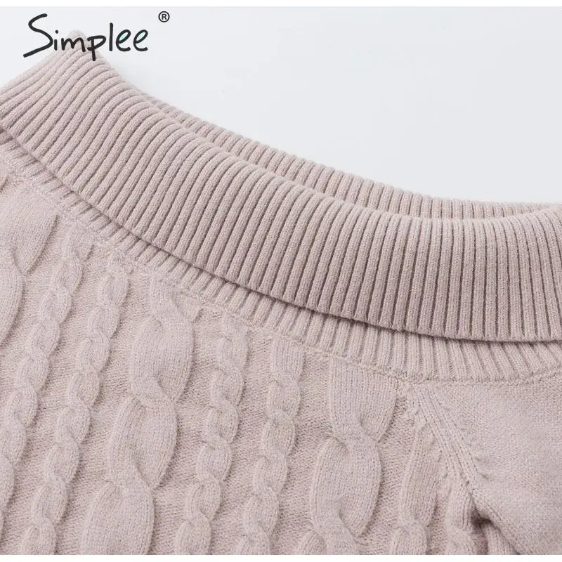 Simplee Sexy irregular knitted sweater women Asymmetrical puff shoulder pullover female jumper Ladies solid winter sweater