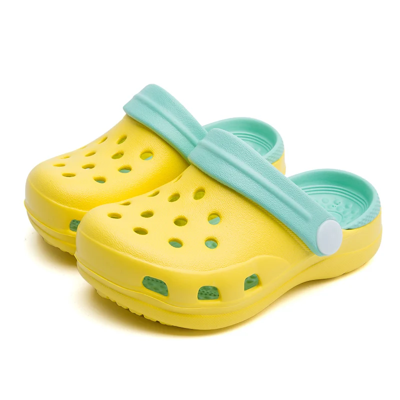 Yellow TZLDN Girls Boys Clogs Garden Shoes Summer Hollow Children Slippers Contrast Color Kids Beach Sandals EVA Eco-friendly Shoes - Color: Yellow