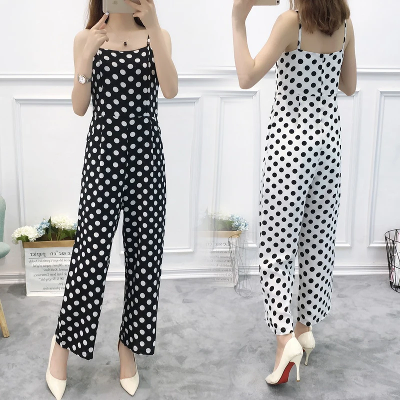 2019 Новый женский шифоновый комбинезон модный жилет без рукавов в горошек летнее