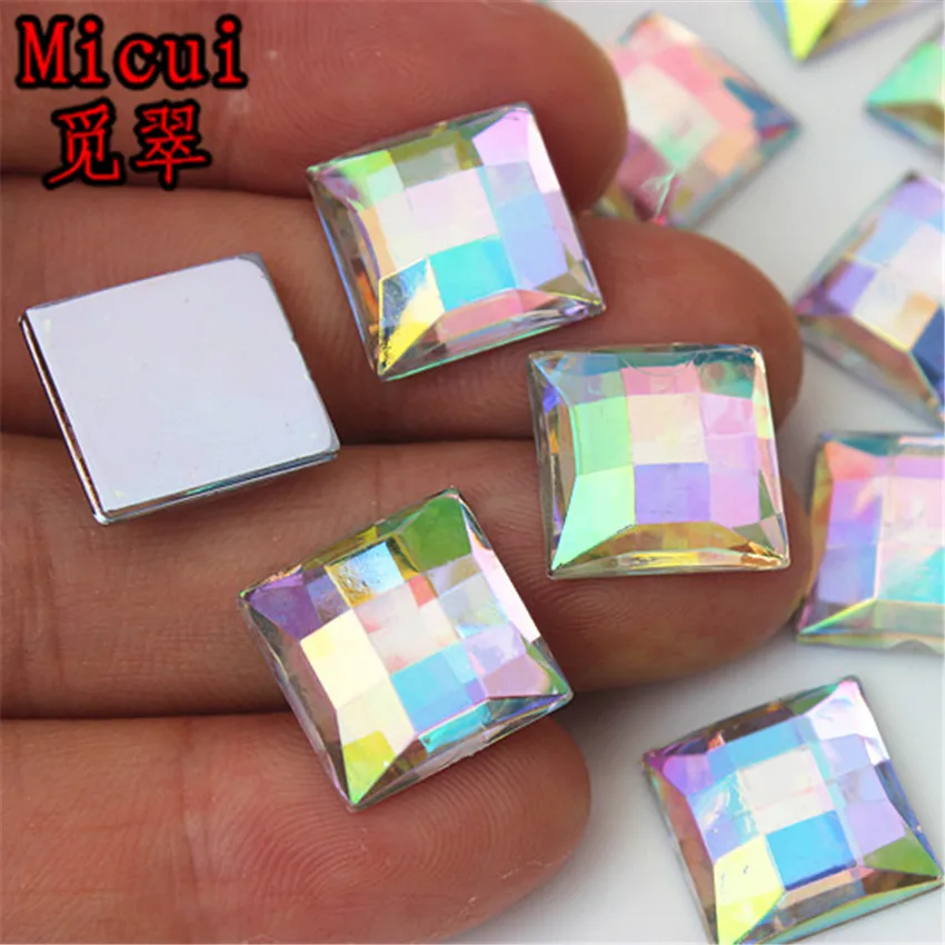 Micui 8 /10/ 12 /14 мм кристалл AB Квадратные Стразы с плоским основанием акриловые