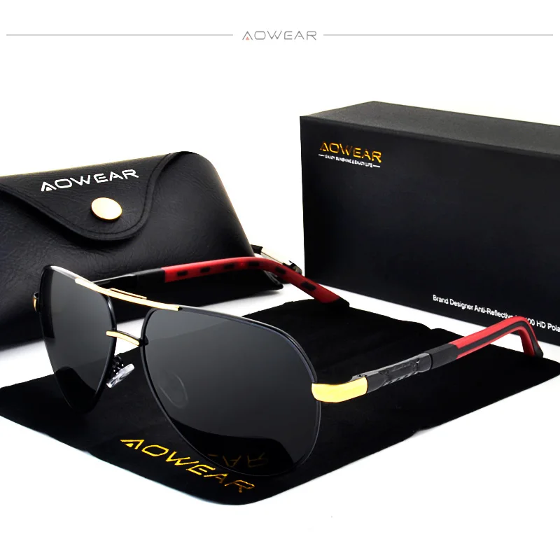 AOWEAR, классические мужские солнцезащитные очки, мужские, авиационные, алюминиевые, поляризационные, солнцезащитные очки, мужские,, фирменный дизайн, HD очки, зеркальные очки