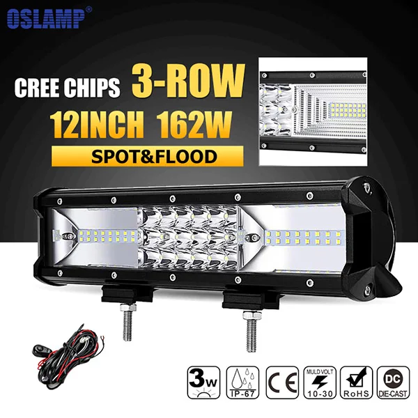 Oslamp 1" 16" 2" 23" 3-РЯД светодиодный светильник бар Offroad светодиодный бар комбинированный луч светодиодный рабочий светильник бар для грузовых автомобилей SUV ATV 4x4 4WD 12v 24v 6000K - Цвет: 12inch 162W