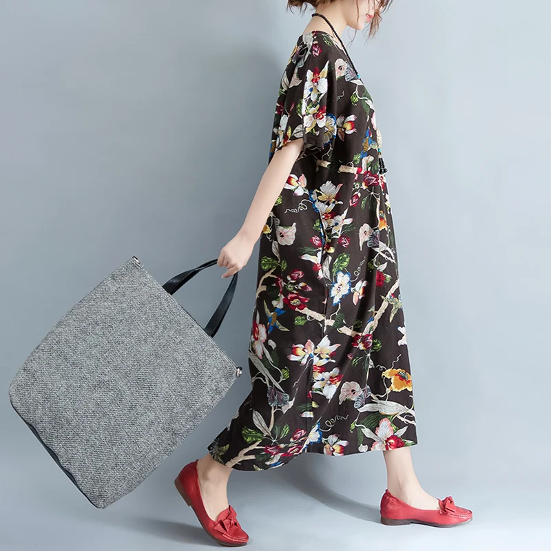Vestido 3XL 4XL 5XL 6XL 7XL летнее женское платье Этническая Стиль цветок печати Винтаж v