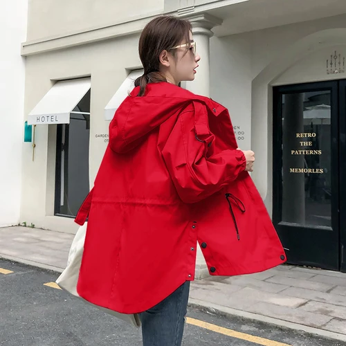 FTLZZ Женская ветровка с капюшоном весенне осенняя тонкая длинная куртка на молнии