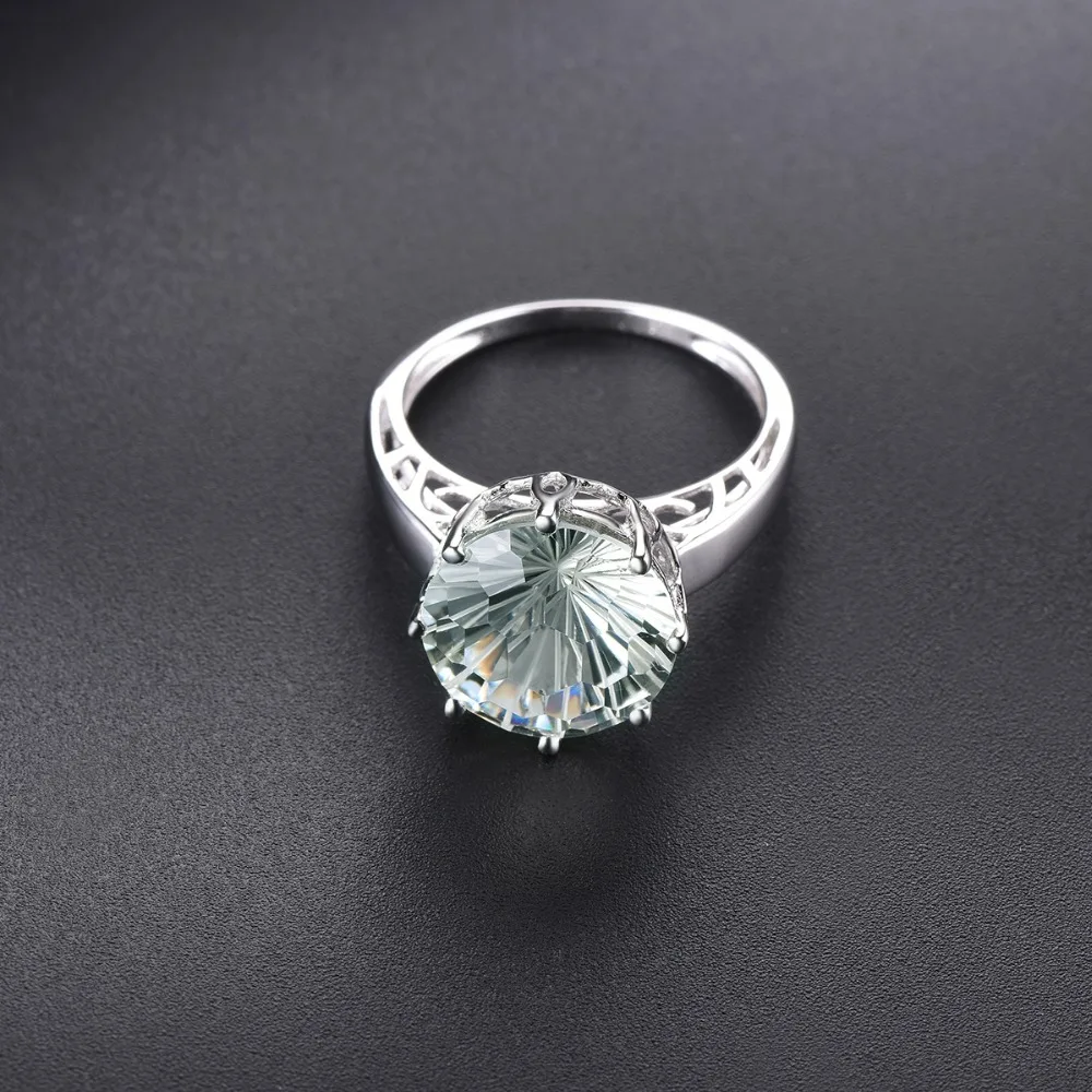 Hutang, 6.77ct, натуральный зеленый аметист, обручальные кольца, 925 пробы, серебро, вогнутая огранка, драгоценный камень, кольцо, изящное, элегантное, ювелирное изделие для женщин