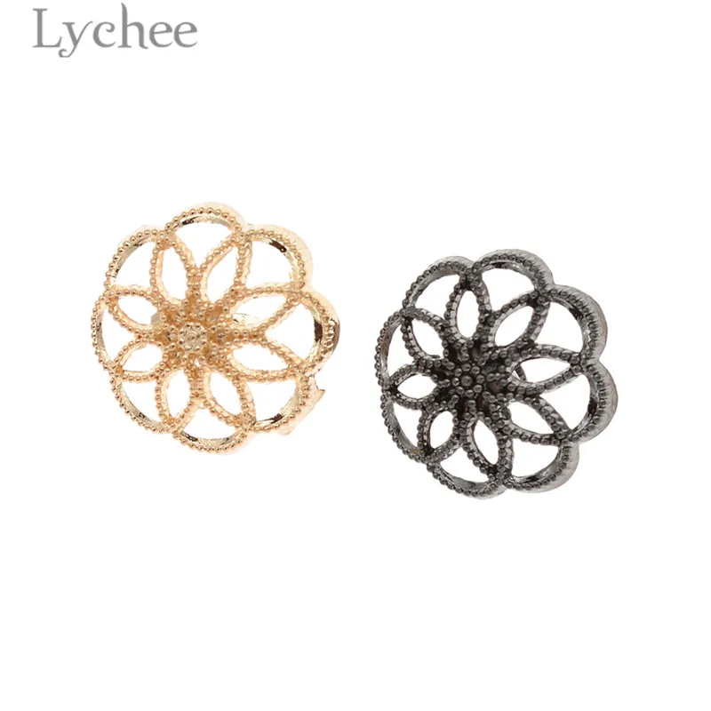 Lychee 5 шт. 15 мм/18 мм полые цветочные пуговицы золотого цвета металлические декоративные кнопки DIY Швейные принадлежности аксессуары для одежды