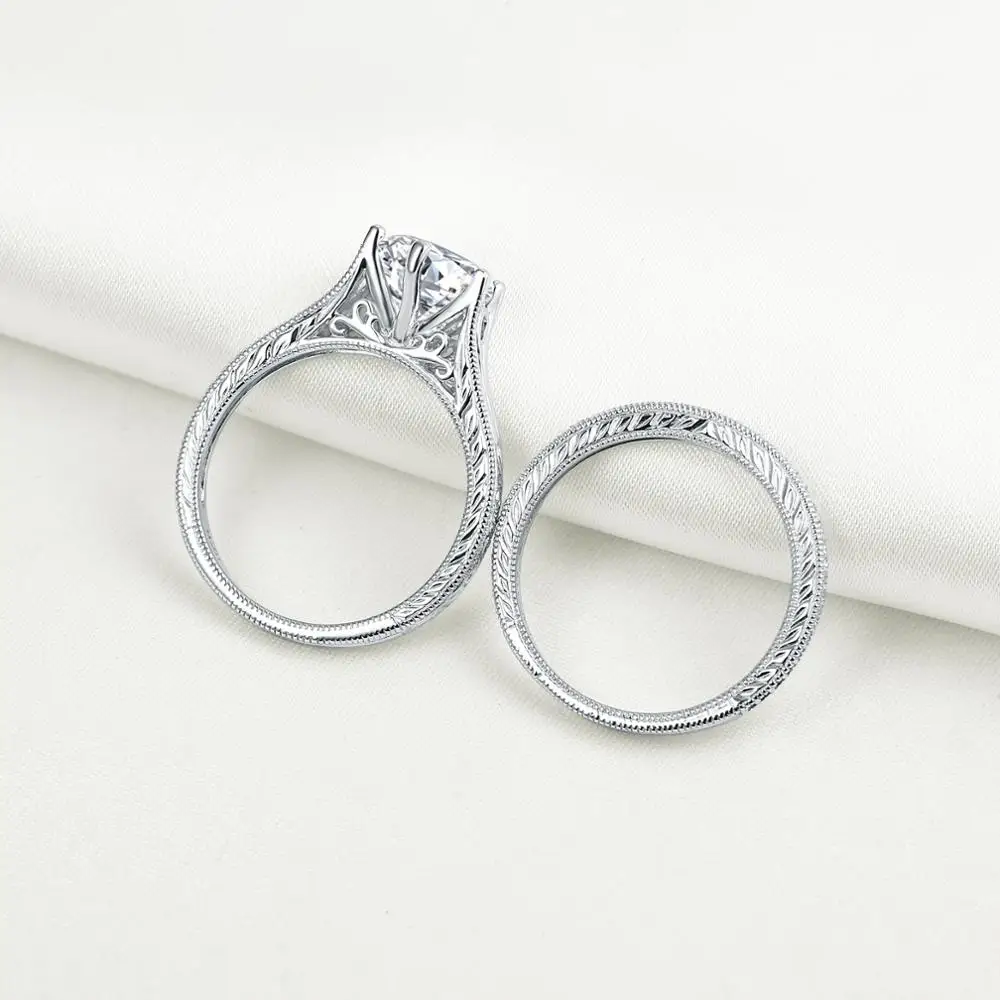 Newshe Твердое Серебро 925 пробы винтажное 2 Ct круглое AAA CZ обручальное кольцо для помолвки набор классических ювелирных изделий для женщин 1R0050