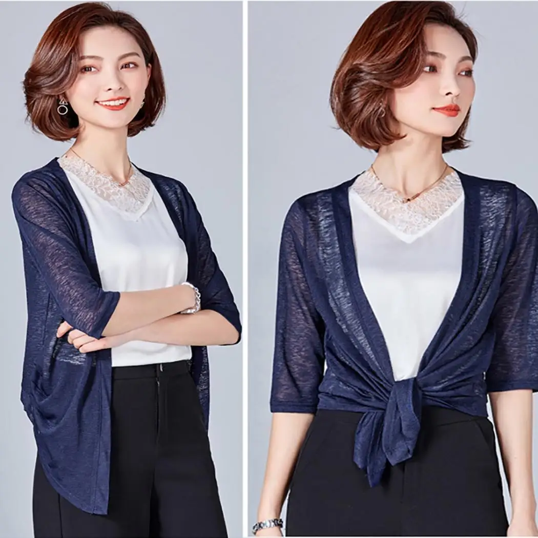 Женский Повседневный короткий рукав однотонный Открытый спереди прозрачный