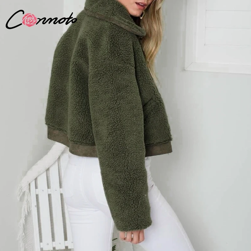 Conmoto однотонная 2018 зимняя Осенняя Куртка женская плюшевая куртка на молнии