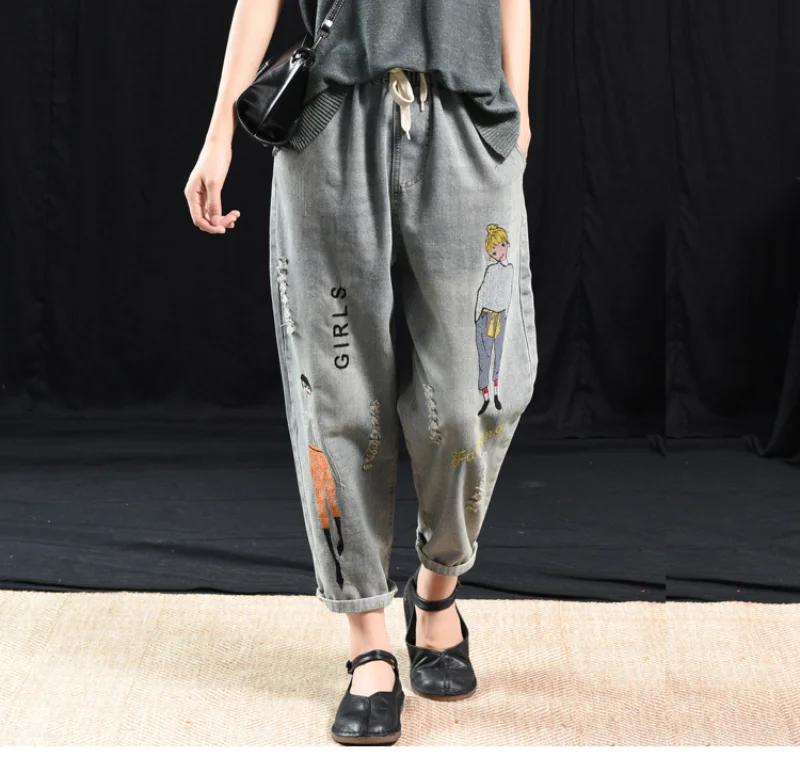 Женские джинсы в стиле ретро повседневные свободные винтажные брюки из денима с