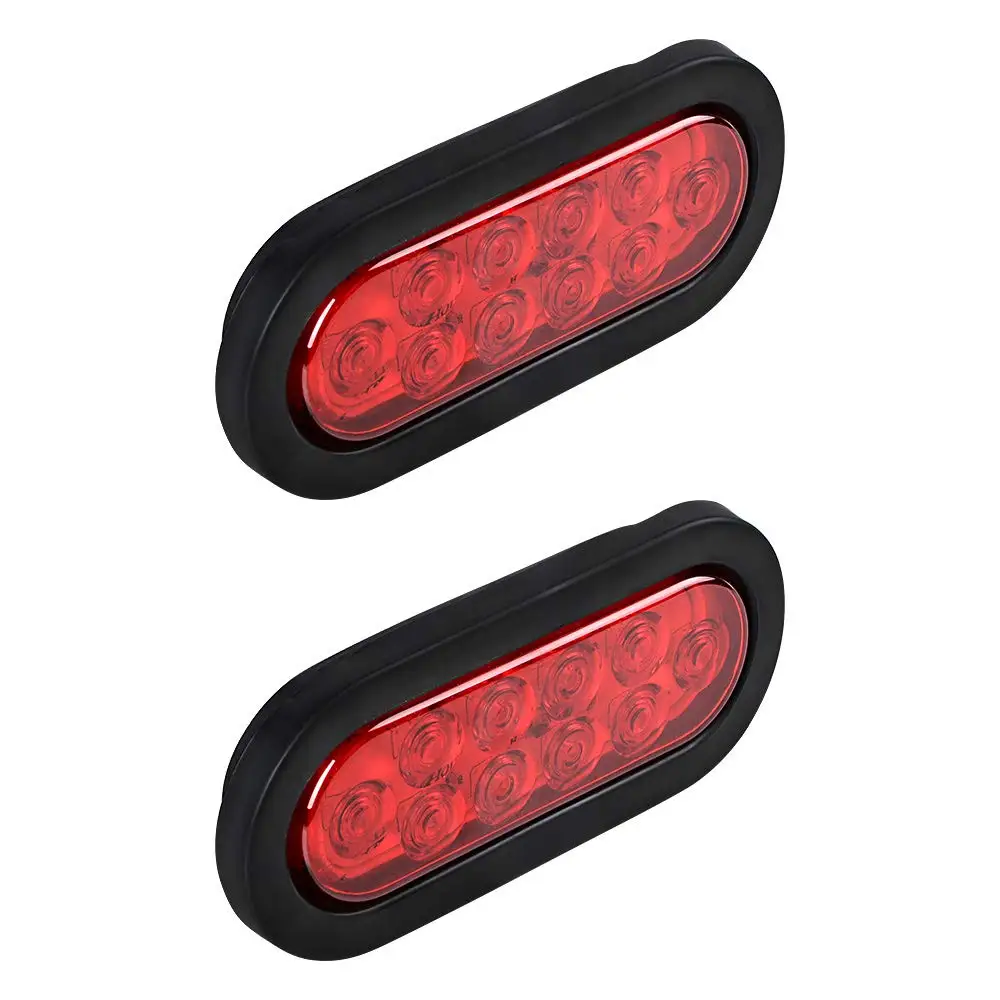 Fuleem 2PCS 6INCH 10 LED Surface Mount Oval Red Stop Brake Marker Tail Light 12V Waterproof |