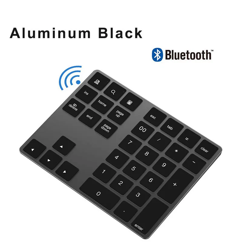 Aluminum Black Zienstar Bluetooth цифровая клавиатура, Беспроводной; большие размеры 34-ключ внешний номер площадку с несколькими ярлыки для компьютера, Macbook, Android-планшета - Цвет: Aluminum Black