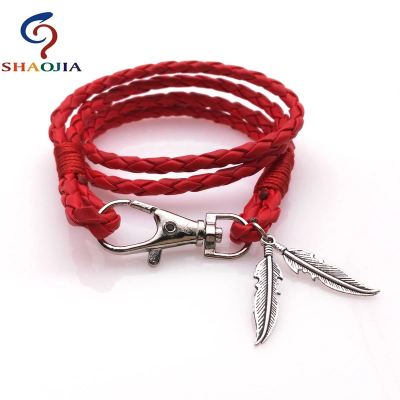 Leather Bracelets for Women Wristband White Leather Bracelet  Women Men Plant Leaf Bracelet Hand Wrap Braided Bangle Long 42CM images - 6