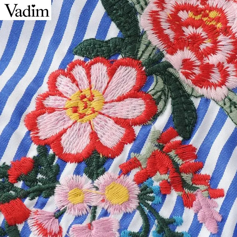 Блузка Vadim Женская с вышитыми цветами в полоску из хлопка длинным рукавом высоким