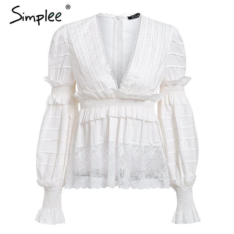 Женские винтажные кружевные блузки Simplee лето 2019 блузка белого цвета с