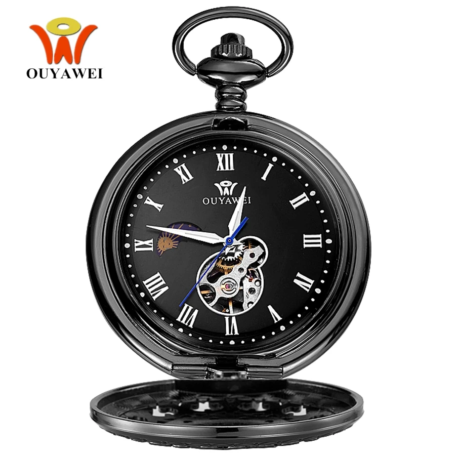 2017 механические черные карманные мужские часы OYW с ручным заводом винтажные со