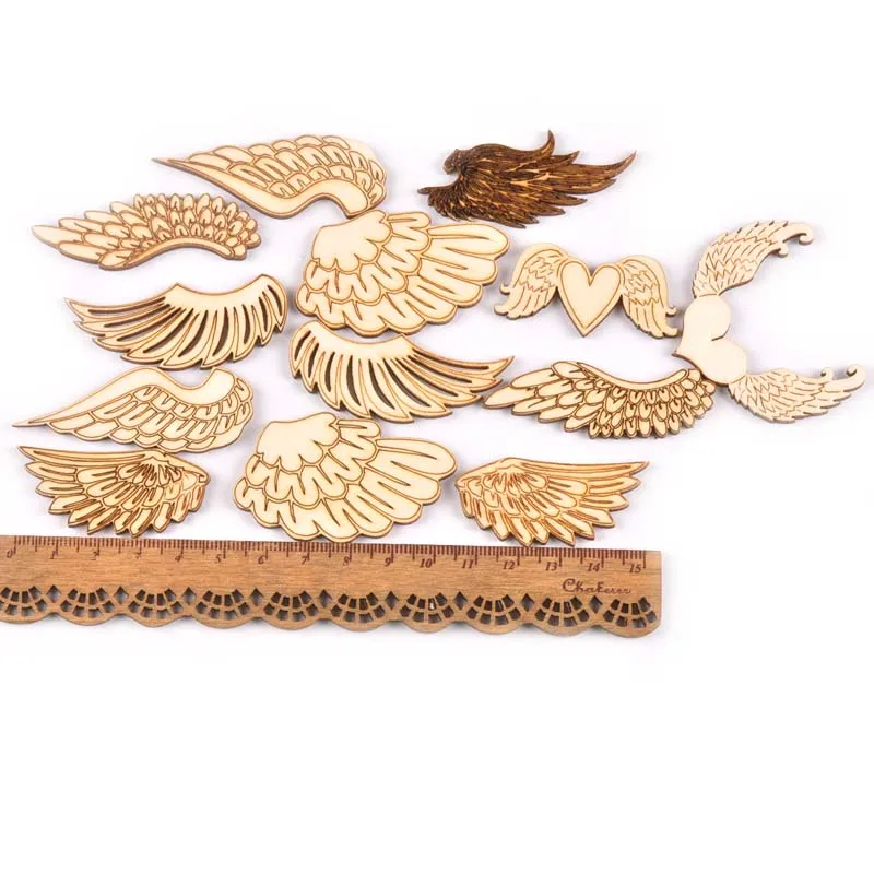 44-55mm 10Pcs Wings Of An Angel Pattern Wood Crafts DIY For Handmade Scrapbook Home Decor Wooden Ornaments Embellishment M2143 | Дом и сад
