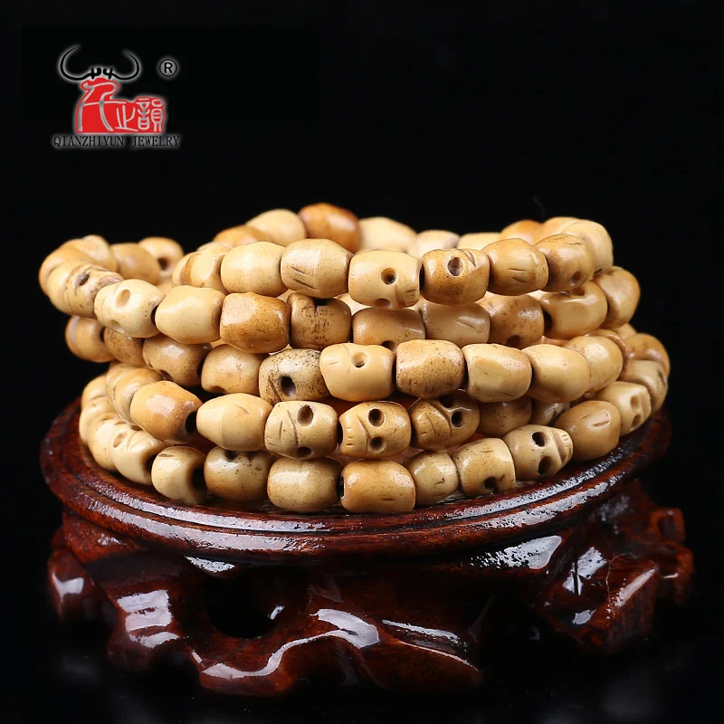 

20PCS Handmade Carved Yak Bone Beads, Skull Antique Beads for Halloween Jewelry Making, Brown,5x6/7x8/9x10mm, Hole: 2mm