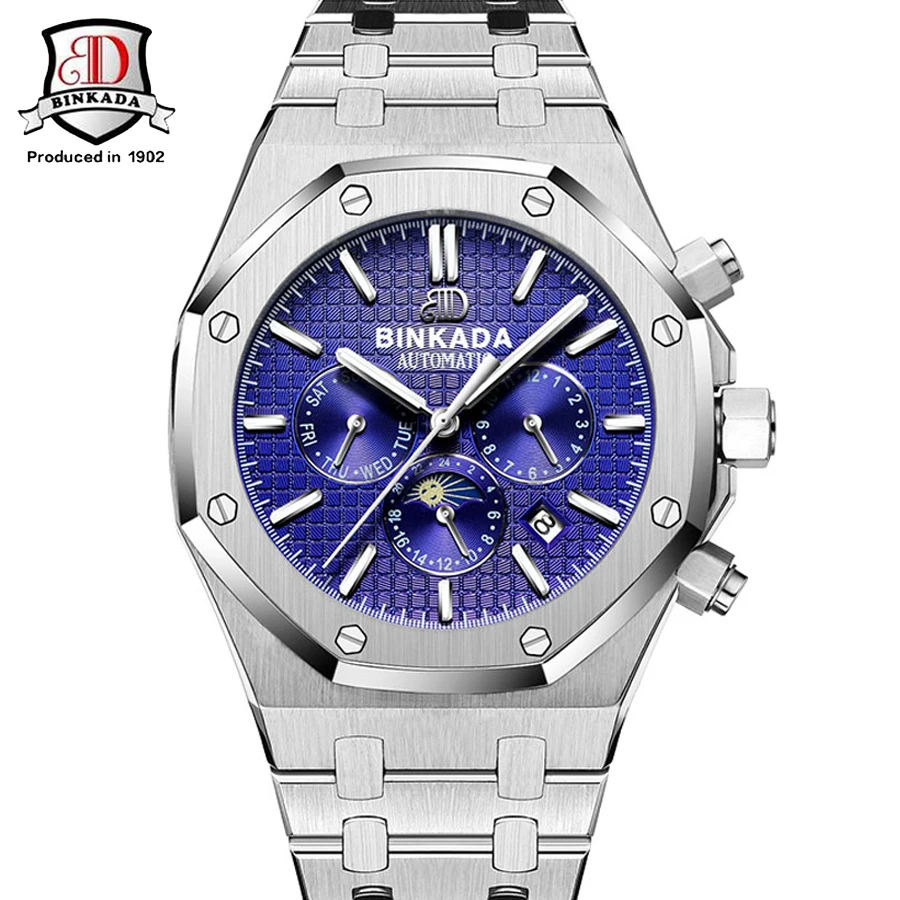 Известный BINKADA 2017 Новый Королевский Стиль Механические Часы Мужчины Стальной