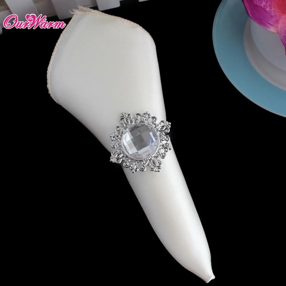 100 шт./лот White Diamond Кольца для салфеток Салфетка держатель для Свадебные украшения для вечеринок и торжеств Украшение стола Кухня столовая Бар
