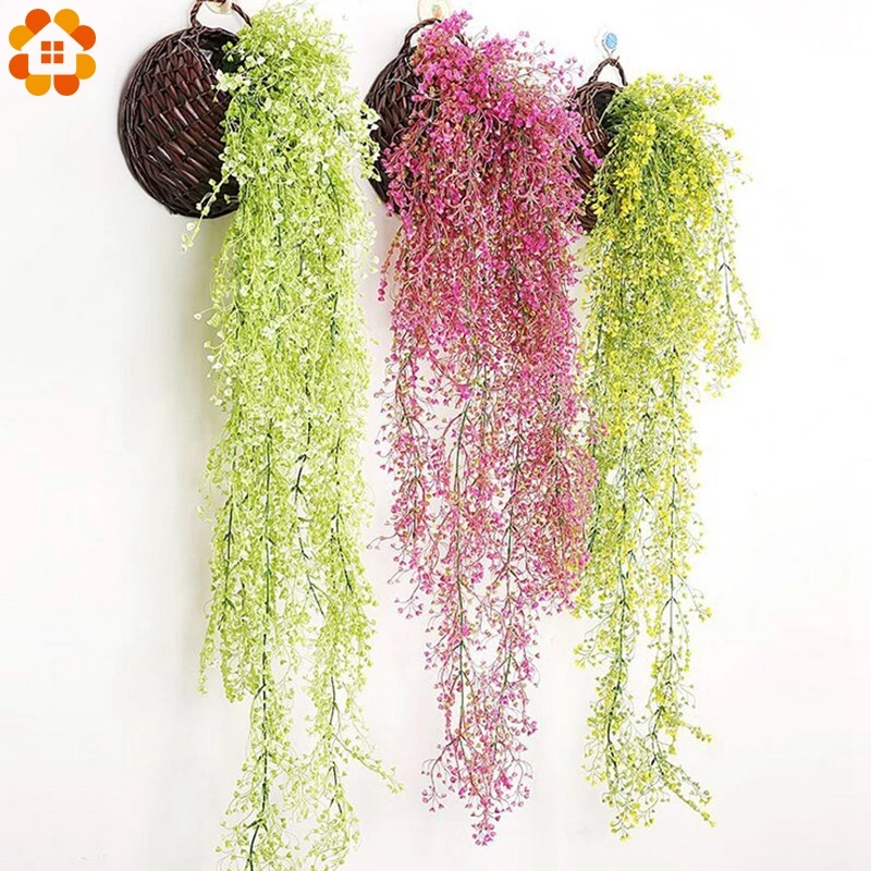 1PC DIY Green Purple Artificial Plant Plastic Rattan Hanging Wall Flower Wedding Party Fake Vine Home Decoration | Дом и сад
