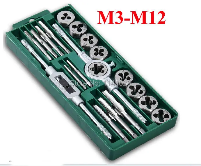 

Free shipping 20Pcs/set Hand Threading Dia M3-M12 Manually Type Threaded Tap Sets , Tap wrench & Die wrench, hand screw taps