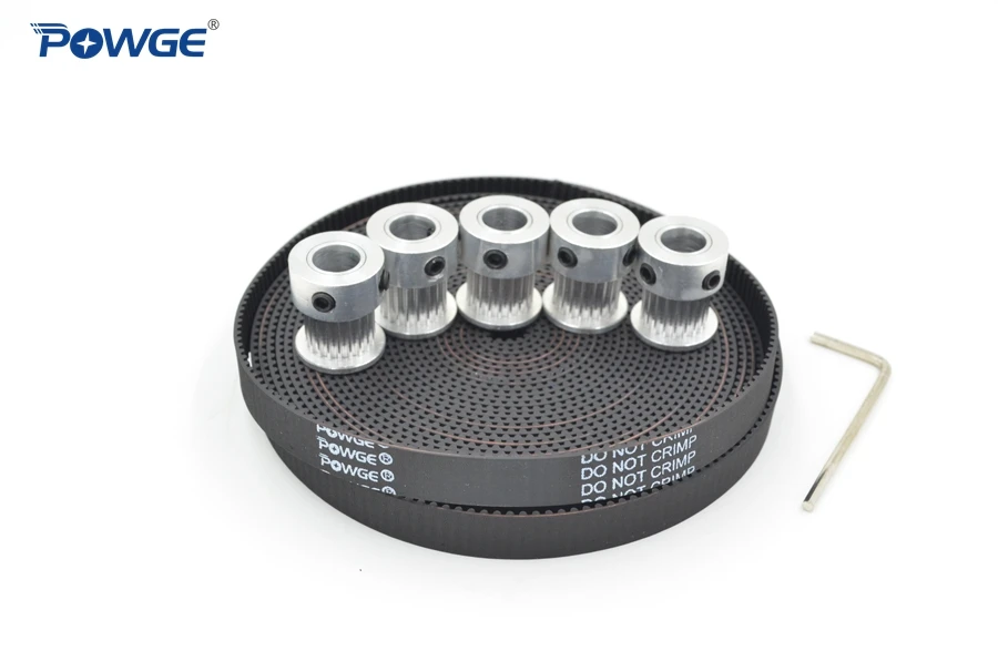 

POWGE 5pcs 20 teeth GT2 Timing Pulley Bore 5mm 6.35mm 8mm + 5Meters width 9mm GT2 timing Belt used in linear drive 20Teeth 20T