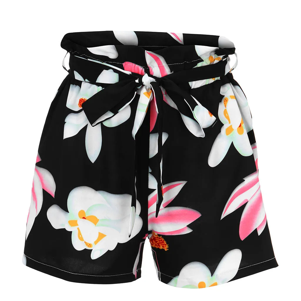 JAYCOSIN Women Clothes Shorts Sexy Plus Size Foral Printed Bow Bandage Shorts Female Elastic Waist Loose Wide Leg Shorts Ladies
