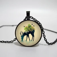 davids deer logo pendant necklace forest god charm vintage silver chain pendant necklace female gift