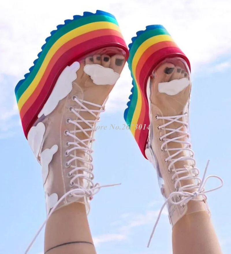 Новые Радуга конфеты Цвета на толстой платформе Носки Ботинки чистая